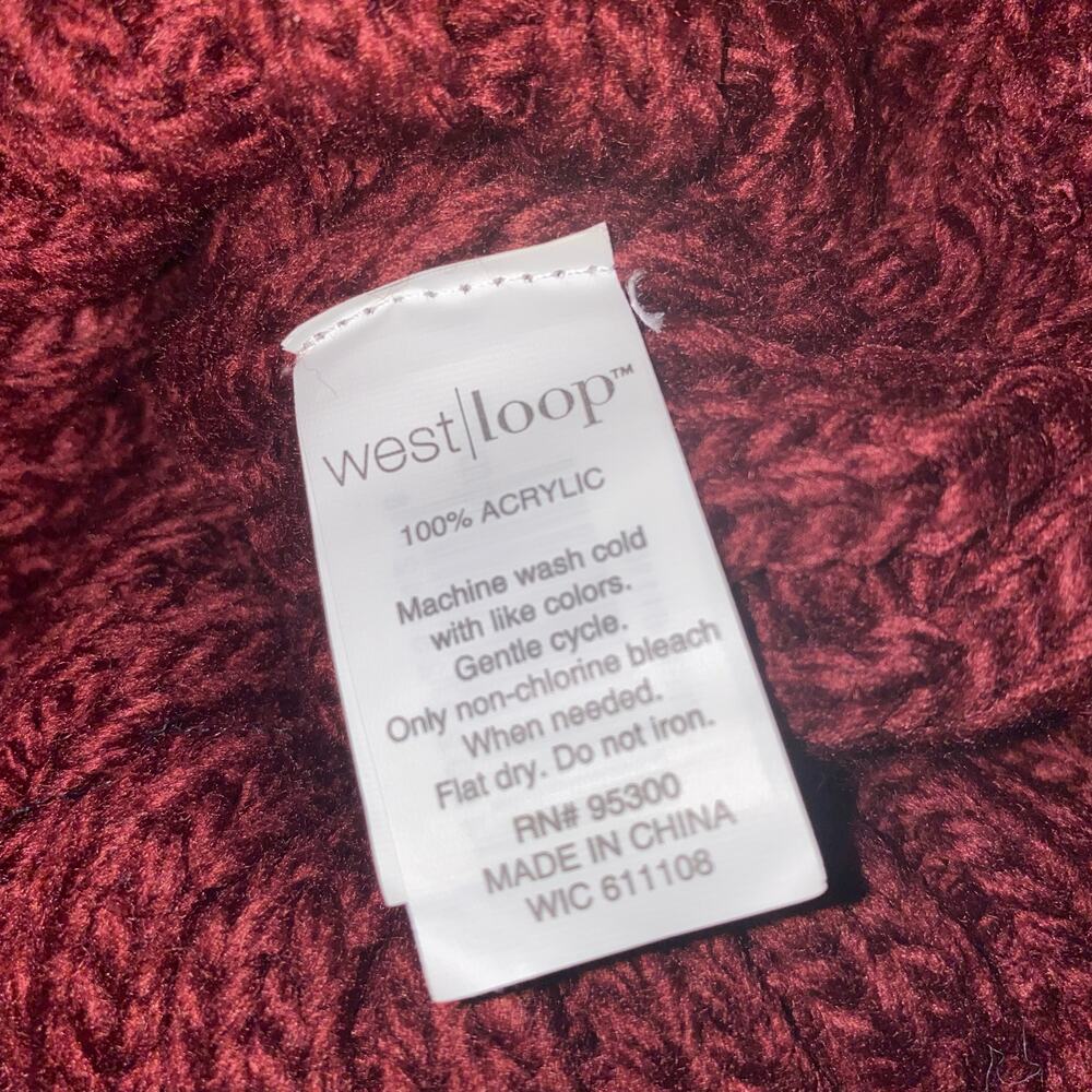 West Loop Knit Pom Pom Beanie Hat Fold Over Burgundy One Size Fits Most - Picture 5 of 5